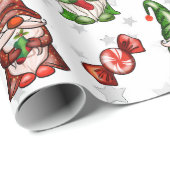 Papier Cadeau Festive Gnomes Argent Stars Envelopper Papier (Coin rond)