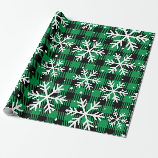 Papier Cadeau Festive Green Plaid Snowflake Buffalo Check Gift (Déroulé)