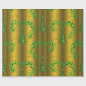 Papier Cadeau Festive Green Trimmings sur Gold Christmas (Plat)