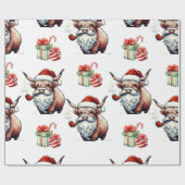 Papier Cadeau Festive Highland Cow Père Noël Noël (Plat)