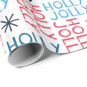 Papier Cadeau Festive Holly Jolly Rouge Bleu (Coin rond)
