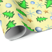 Papier Cadeau Festive Jaune avec les symboles de Noël (Coin rond)