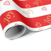 Papier Cadeau Festive Joy Motif de coeur sur rayé rouge et blanc (Coin rond)