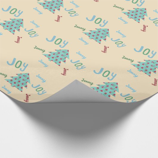 Papier Cadeau Festive JOY | Porte-cadeau de Noël Turquoise nommé (Coin)