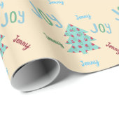 Papier Cadeau Festive JOY | Porte-cadeau de Noël Turquoise nommé (Coin rond)