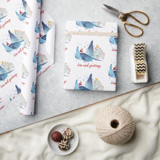 Papier Cadeau Festive Manta Ray Seas et salutations (Artisanat)