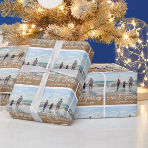 Papier Cadeau Festive Mer & Salutations Famille Photo Noël