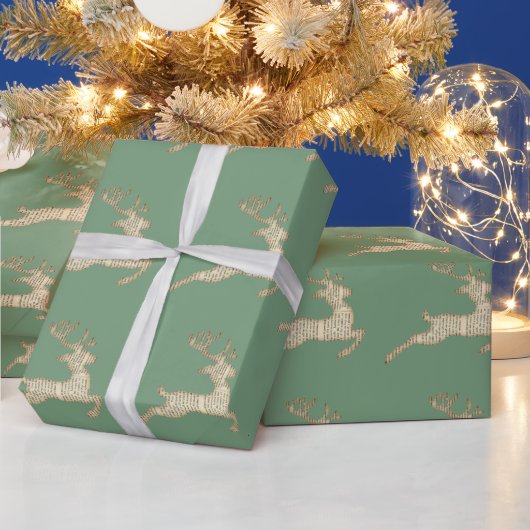 Papier Cadeau Festive Motif de cerfs Noël vert (Vacances)