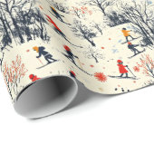 Papier Cadeau Festive Noël Hiver ski motif carrelé (Coin rond)