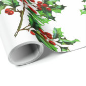 Papier Cadeau Festive Noël Holly Berries sur blanc (Coin rond)