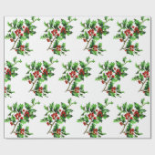 Papier Cadeau Festive Noël Holly Berries sur blanc (Plat)