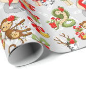 Papier Cadeau Festive Noël Jungle Animaux (Coin rond)