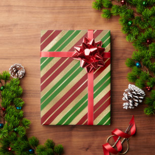 Papier Cadeau Festive Noël Stripes Motif Rouge Vert Or