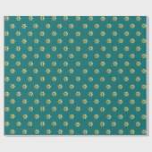 Papier Cadeau Festive Noël Turquoise & Gold Daisy (Plat)