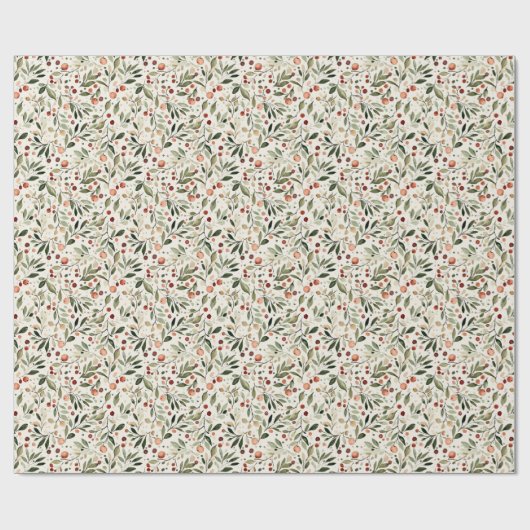 Papier Cadeau Festive Noël vert Berries rouges (Plat)