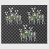 Papier Cadeau Festive Noël zèbres, xmas couronne, plaid gris (Plat)