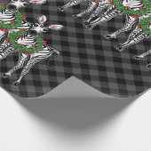 Papier Cadeau Festive Noël zèbres, xmas couronne, plaid gris (Coin)