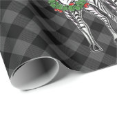 Papier Cadeau Festive Noël zèbres, xmas couronne, plaid gris (Coin rond)