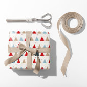 Papier Cadeau Festive Nordic Christmas Trees - Rouge, Bleu & Bei