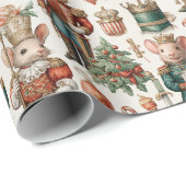 Papier Cadeau Festive Nutcracker Mice with Holiday Decor (Coin rond)