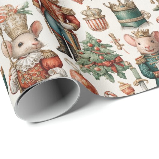 Papier Cadeau Festive Nutcracker Mice with Holiday Decor (Coin rond)