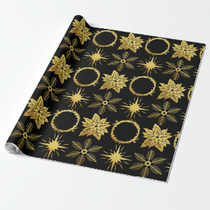 PAPIER CADEAU FESTIVE OR FLORAL NOËL IMPRIMER XMAS NOIR
