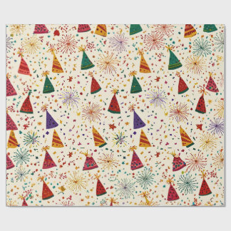 Papier Cadeau Festive Party Hats & Fireworks Seamless Pattern