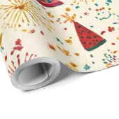 Papier Cadeau Festive Party Hats & Fireworks Seamless Pattern  (Coin rond)