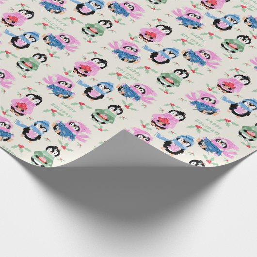 Papier Cadeau Festive Penguins Pattern Christmas Wrapping Paper (Coin)