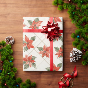 Papier Cadeau Festive Poinsettia & Plaid Christmas