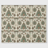 Papier Cadeau Festive Red and Green Folk Art Noël (Plat)