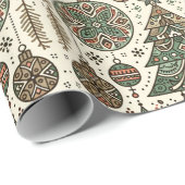 Papier Cadeau Festive Red and Green Folk Art Noël (Coin rond)