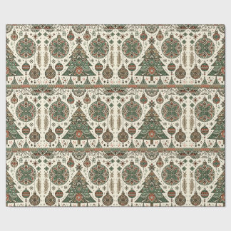 Papier Cadeau Festive Red and Green Folk Art Noël