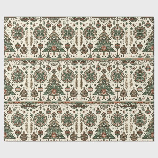 Papier Cadeau Festive Red and Green Folk Art Noël (Couture)