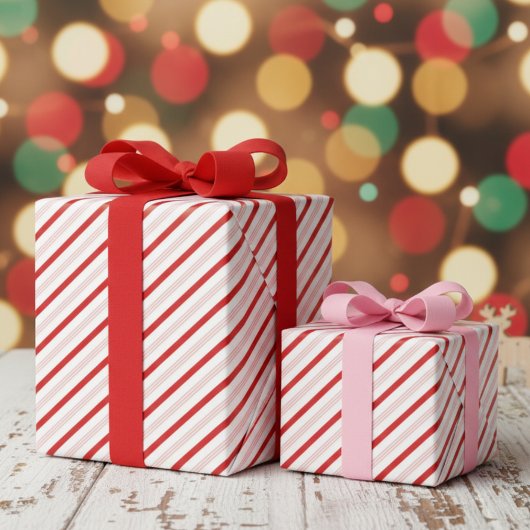 Papier Cadeau Festive Red and Pink Christmas Candy Cane Stripes