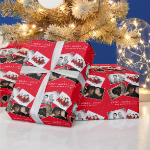 Papier Cadeau Festive Red Family Photo Collage de Noël