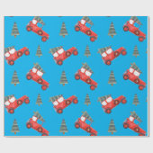 Papier Cadeau Festive Red Retro Voiture & Motif d'arbre de Noël (Plat)