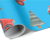 Papier Cadeau Festive Red Retro Voiture & Motif d'arbre de Noël (Coin rond)