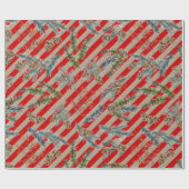 Papier Cadeau Festive Red Stripe Pine Spruce Cones Kraft Holiday (Plat)