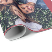 Papier Cadeau Festive Red Winter Bears Photo Collage Noël (Coin rond)