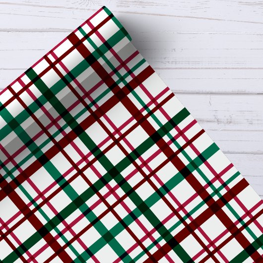 Papier Cadeau Festive Rouge et Vert Noël Plaid Motif