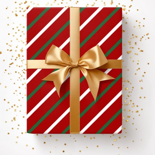 Papier Cadeau Festive Rouge Vert rayures Noël