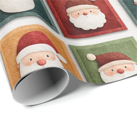 Papier Cadeau Festive Santa Pattern in Bright Blocks (Coin rond)