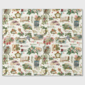 Papier Cadeau Festive Vintage Noël Voeux Collage-Ecru (Plat)