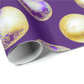Papier Cadeau Festive violet et or ornements de Noël (Coin rond)