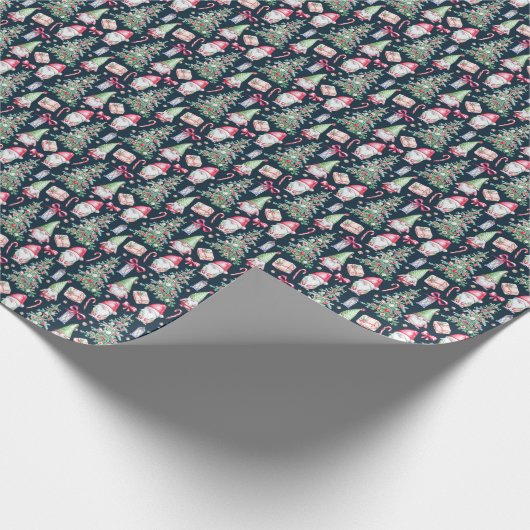 Papier Cadeau Festive Watercolor Gnome Christmas Tree (Coin)