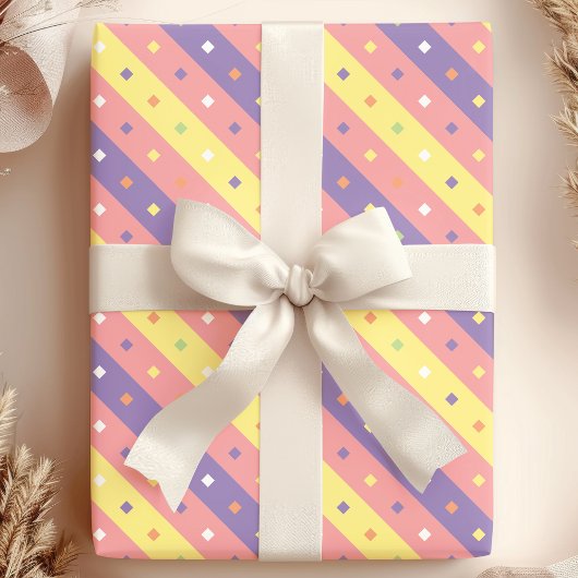 Papier Cadeau Fête à Rayures Confettis