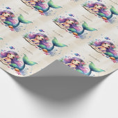 Papier Cadeau Fête Aquarelle Sirène Mer Vie Mignonne Belle (Coin)
