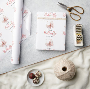Papier Cadeau Fête Bohème Papillon Fleurie Fille Baby Shower