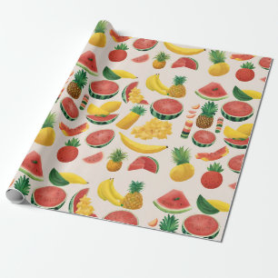 Papier Cadeau Fête colorée et moderne Mélange de fruits